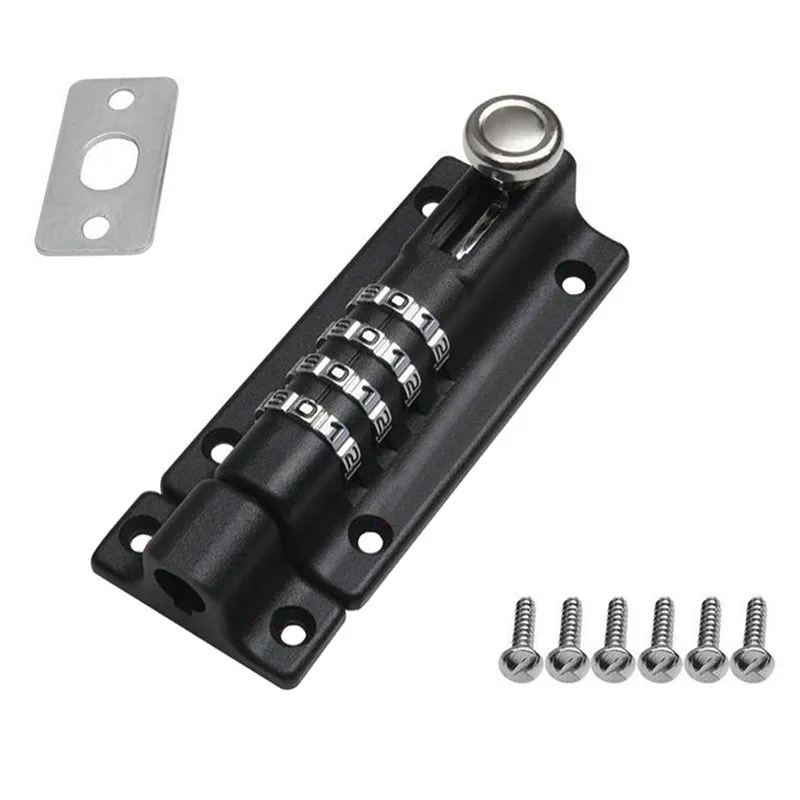Password Lock Black Silver Bolt Metal Door Latch Anti-theft Safety Combination Digit Padlock Outdoor Home Wood Gate Hardware combination padlock door lock buckle