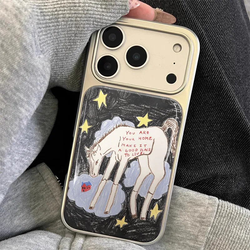 Vibrant Graffiti Star Pony Phone Case with Resin Drip Glue Back Cover