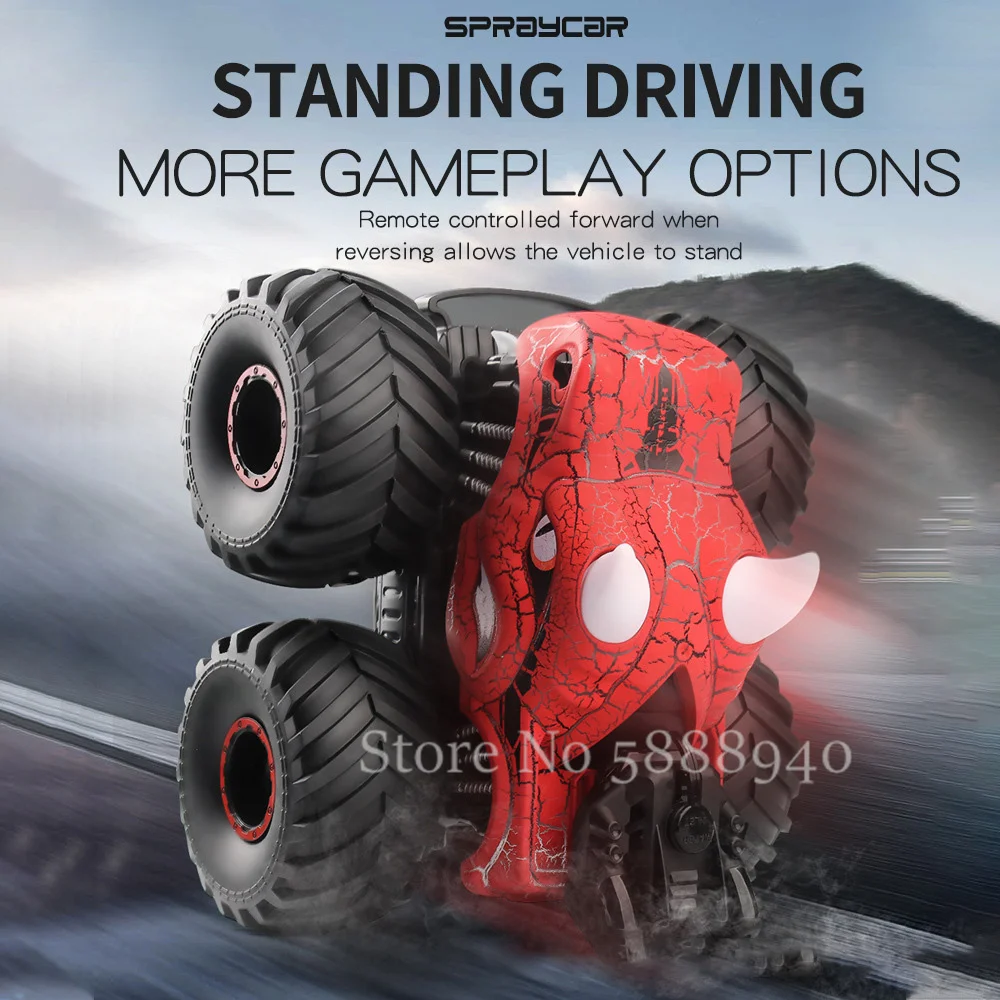 All Terrain Off Road Remote Control Electricity Dinosaur 360° Degret Rotating Larger Wheels Climber Spray Stunt RC Car Kids Toy 3