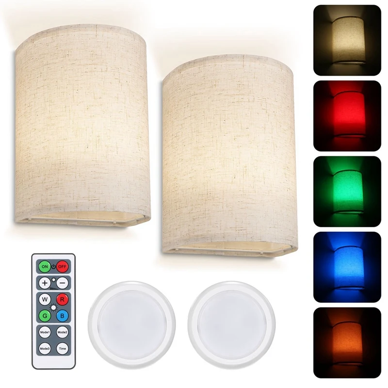 

Retro Wall Lamp Fabric Shade Light Dimmable Wall Light Fixtures with Remote Control for Bedroom Living Room RGB16-Colors