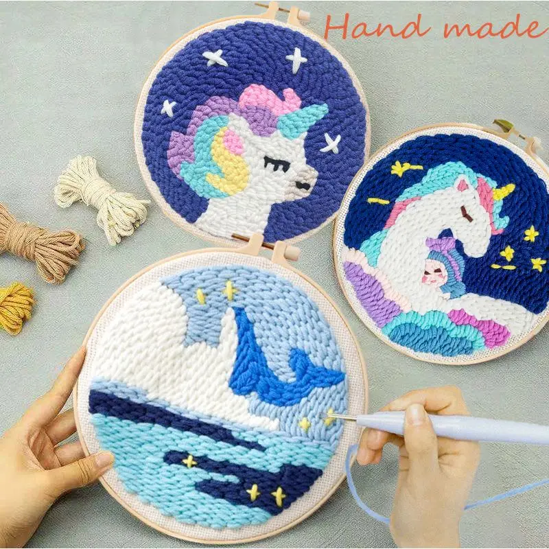 Punch Poke Needle Embroidery Craft Kit Shiba Inu Dog Duck Rainbow Bear Cute Kids Children Funny Easy DIY Play Set Beginner embroidery set,embroidery kits