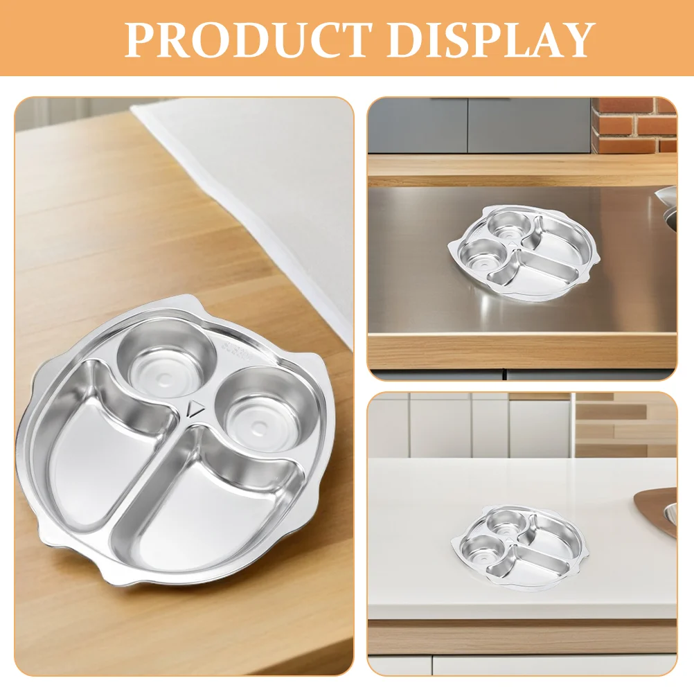 Children's Stainless Steel Cartoon Plates Kids Food Tray Thickened Deep Divided Compartments Adorable Patterns Safe Dining