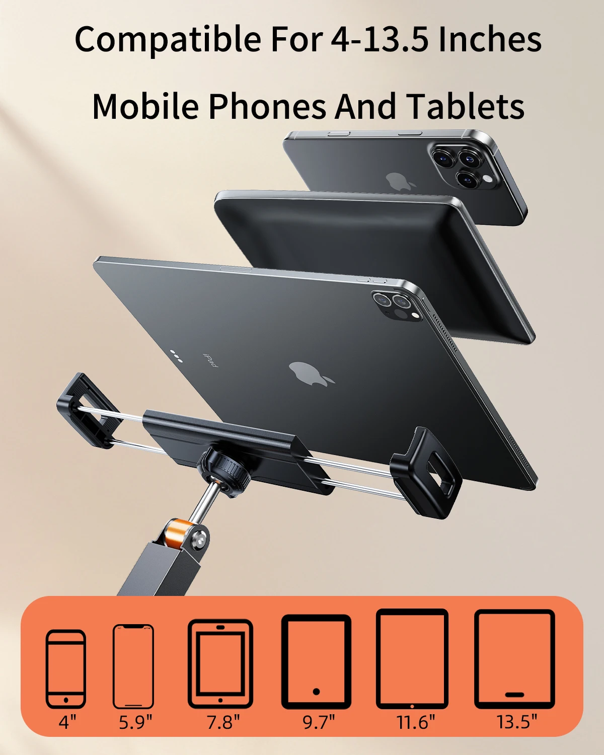 Eary Phone Holder Tablet Stand Mount For Desktop Bedside Three-Stage Telescopic Foldable Rotatable With Metal Clamp Lazy Bracket