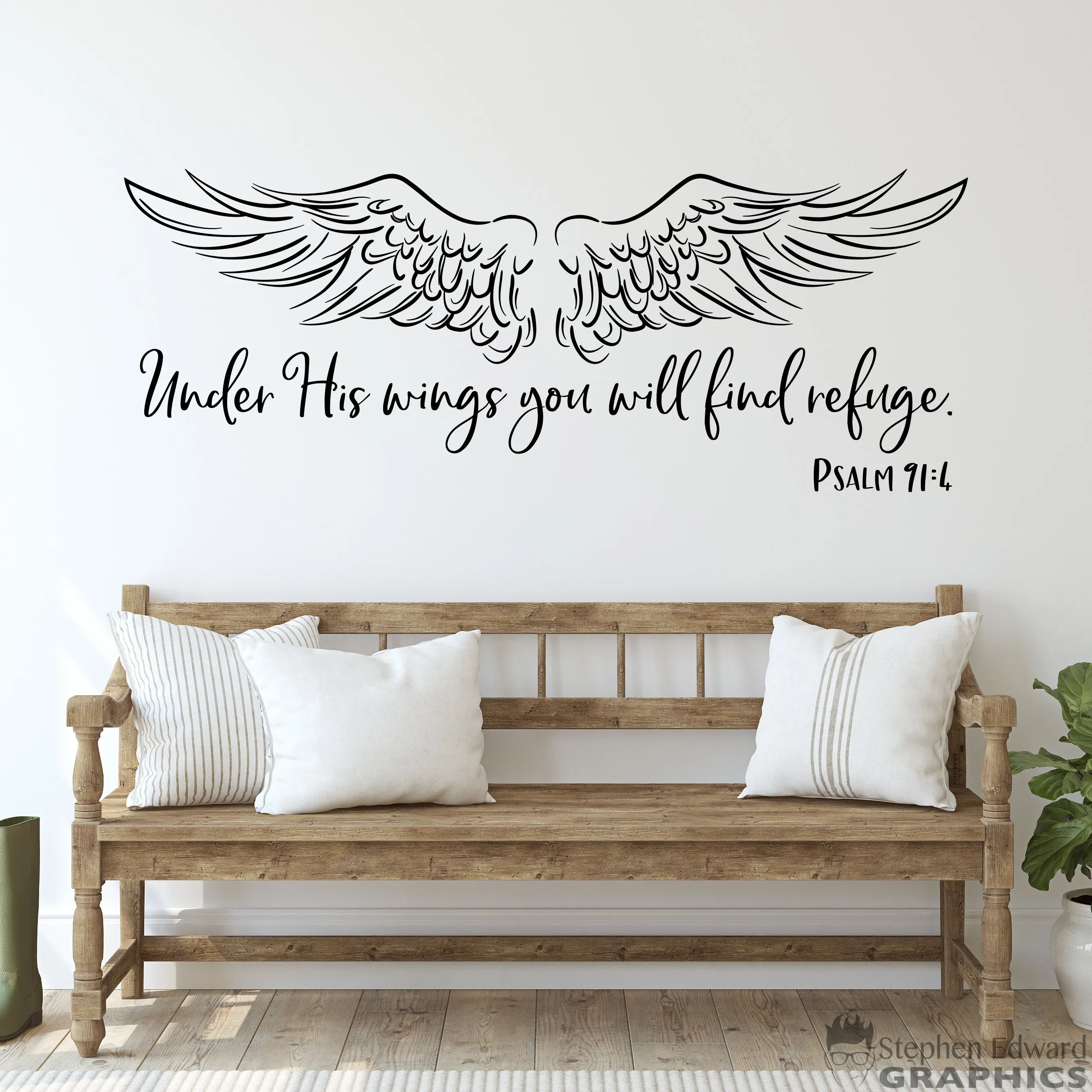 Large Bible Verse Christian Psalm 91:4 Wall Sticker Under His