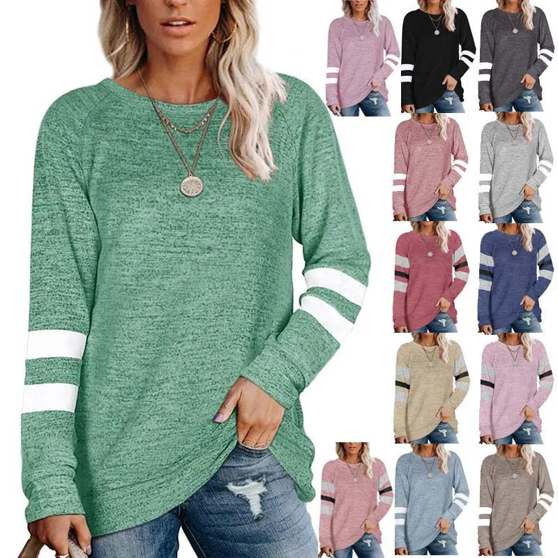 

2023 Spring and Autumn Women's New Casual Commuter Loose Round Neck Long Sleeve Panel Printed Comfortable Versatile T-shirt