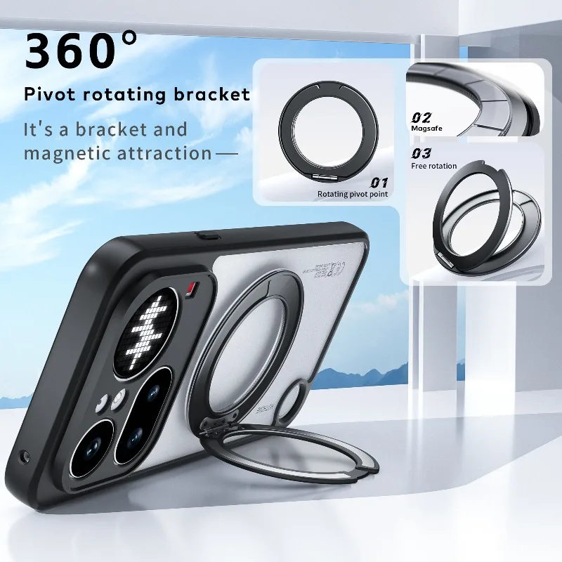Acrylic Matte Case with 360° Rotating Magnetic Bracket Stand - Durable Hard Shell Back Cover