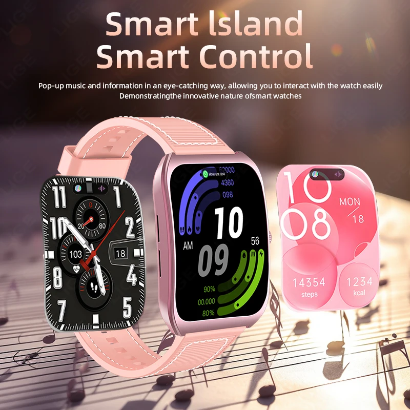 LIGE 2025 New Smartwatch Dynamic Island Bluetooth Talking Heart Rate Sleep Monitor Sports Smart Watch For Women Men Holiday Gift