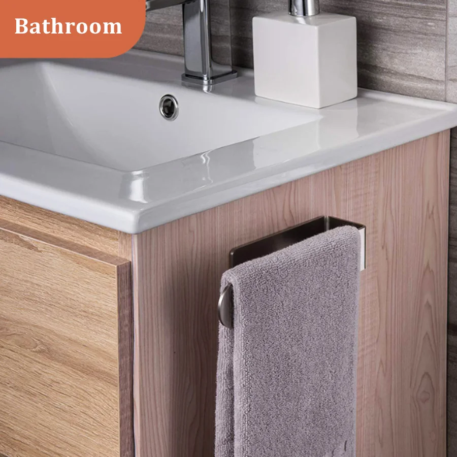 Stainless Steel Towel Rack Non-punched Towel Rack Bathroom Self-adhesive Bathroom Kitchen Hand Household
