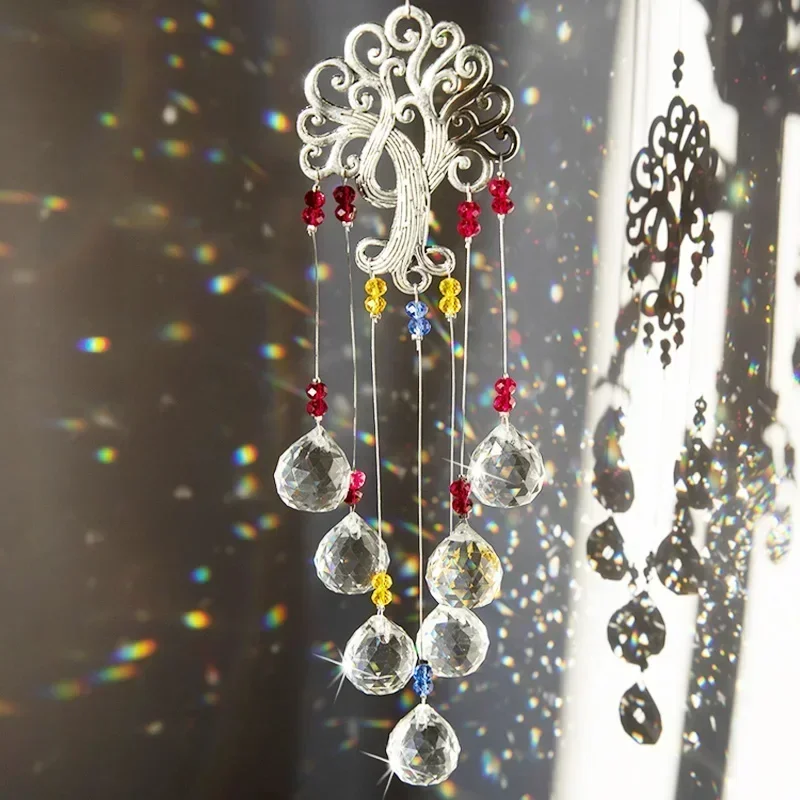 Hanging Crystal Lighting Ball Pendant DIY Tree Of Life Sun Catcher Prism for Outdoor Home