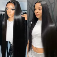36 38 Inch 13x6 HD Transparent Bone Straight Lace Frontal Wigs 5x5 Glueless Wear and Go Human Hair Wig 200 Density for Women 1