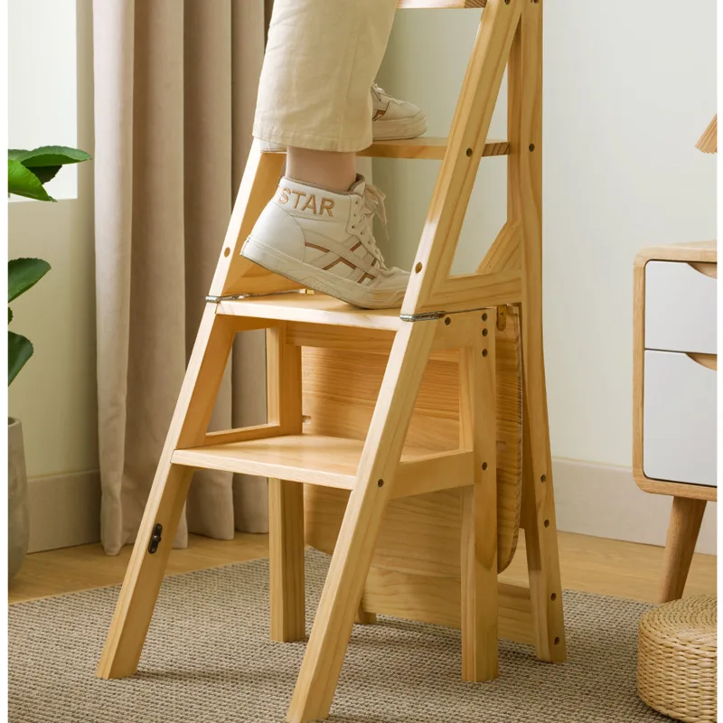 Chaise d'escalier pliante en bois massif, tabouret d'échelle pliable pour  la maison, à double usage - AliExpress