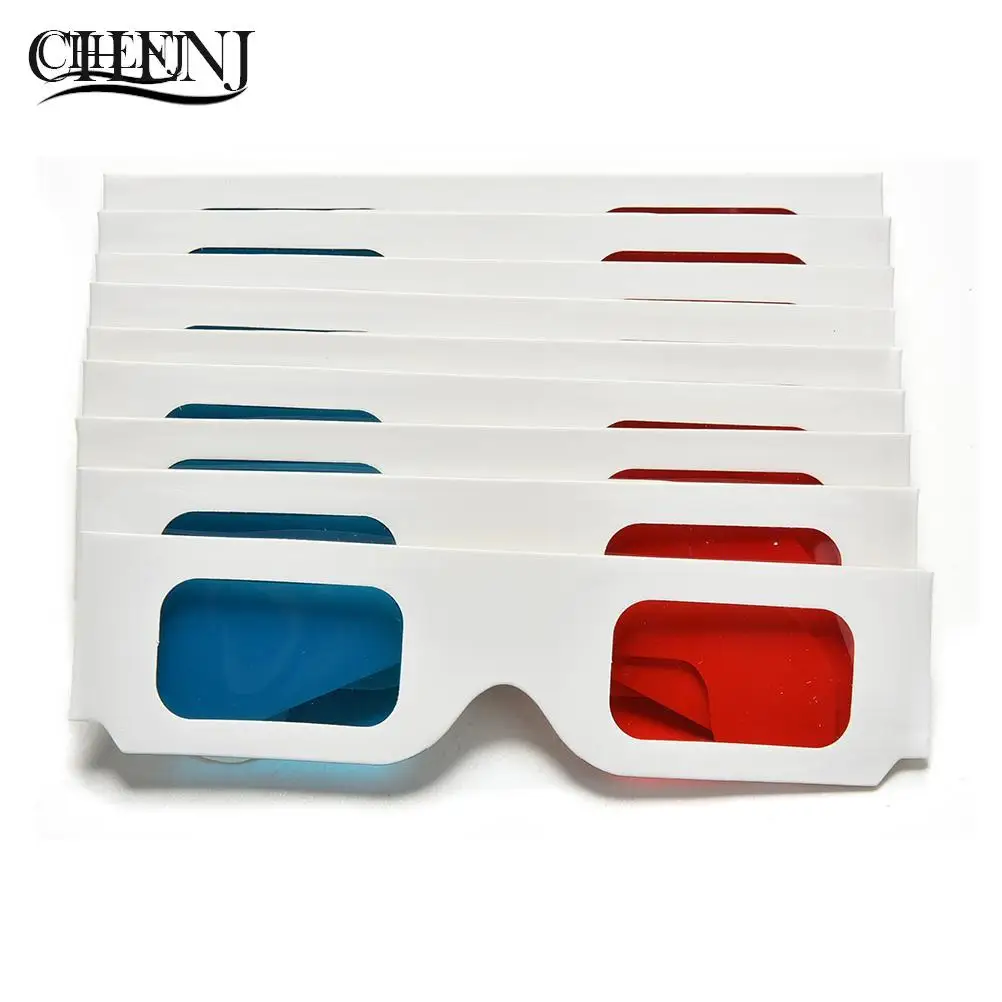 10Pcs Universal Anaglyph Cardboard Paper Red Blue Cyan 3D Video Glasses
