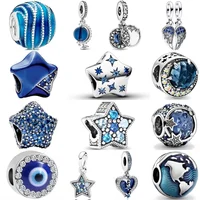 925 Silver Blue Butterfly Dragonfly Pentagram Feather Pendant Beads Suitable for European Original Bracelet DIY ExquisiteJewelry 3