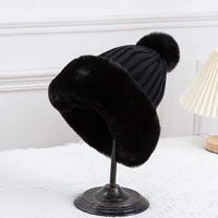 Winter Princess Cap with Ball for Women Ski Hat Outdoor Warm Ear Protection Knitted Beanies Soft Faux Fur Female Pom Pom Caps 2