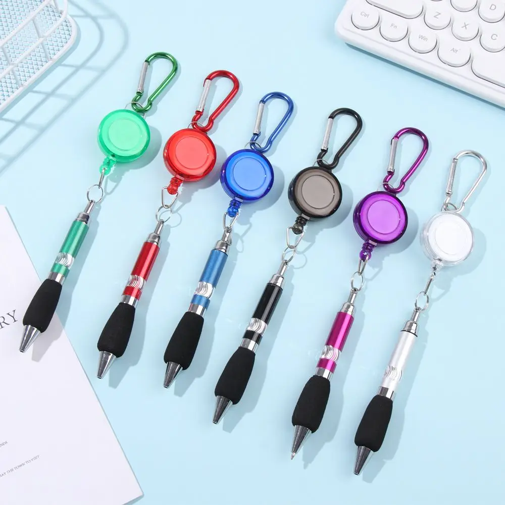 Metal Retractable Pull Rope Ballpoint Pen Lanyar Mountaineering Buckle Key Chain Easy Pull Buckle Pen Stationery Writing Tools 2