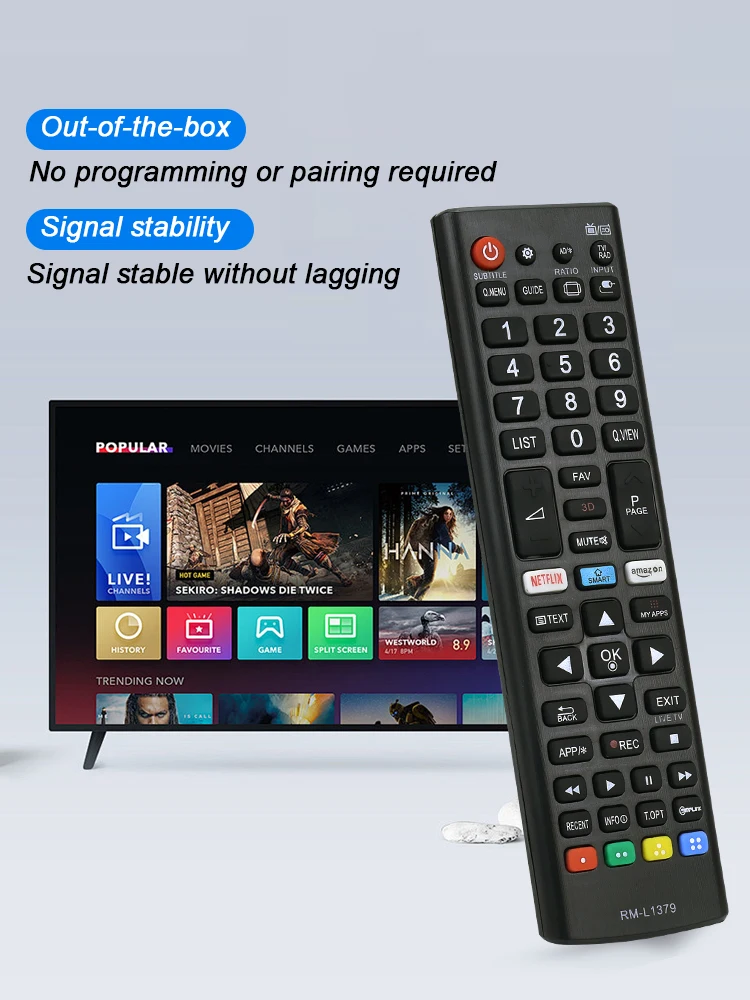 שלט רחוק אוניברסלי עבור שלט טלוויזיה LG, תואם לכל הדגמים של מותג LG, עם כפתורי Netflix Prime Shortcut