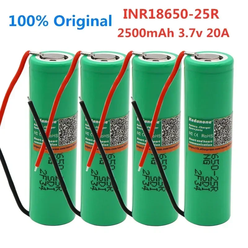 

2024 100% Original INR18650-25R 2500mAh Brand ForSamsung 18650 battery 2500mAh Rechargeable battery 3.6V INR18650 25R+DIY wire