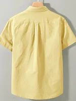 Chemise à manches courtes pour hommes simples de couleur unie 100% pur coton de haute qualité à la mode pour l'été, vêtements quotidiens décontractés, chemise douce respirante de coupe régulière d'affaires de couleur unie 2
