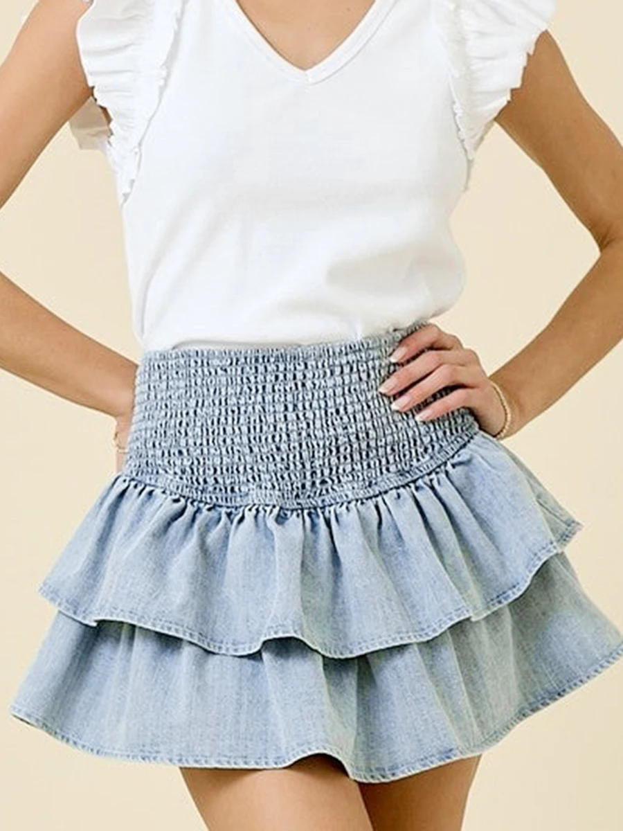 Women s Distressed Denim Skirt with Frayed Hem High Waisted Mini Jean Skirt Casual Streetwear Fashion Trend