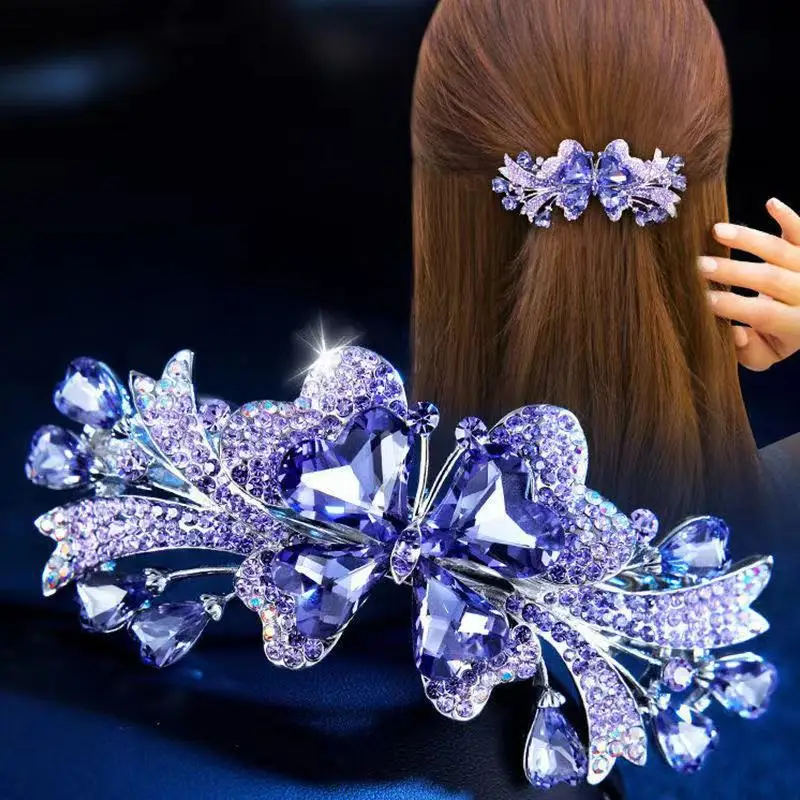 New Korean Colorful Crystal Butterfly Spring Hairpin Zircon Alloy Top Clip Horizontal Clip Elegant Women s