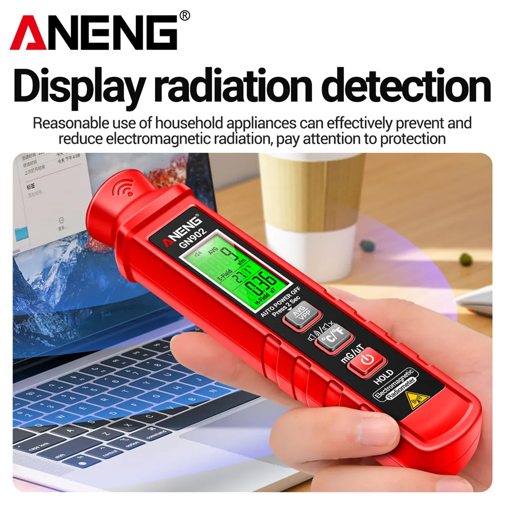 ANENG GN902 Electromagnetic Radiation Detector Temperature Tester Meter Magnetic Radiation Analyzer LCD Backlight Screen radiation detector emf meter tester