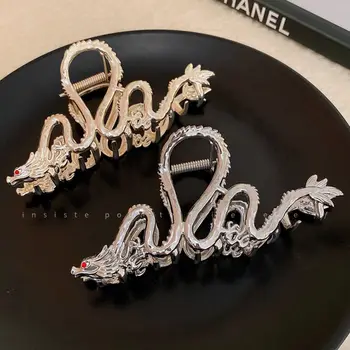 مشابك شعر على شكل تنين صيني مع لؤلؤ للنساء ، مخلب شعر بسيط ، سبيكة معدنية ، دبوس شعر بحجر الراين ، مشبك قرش ، موضة جديدة 6