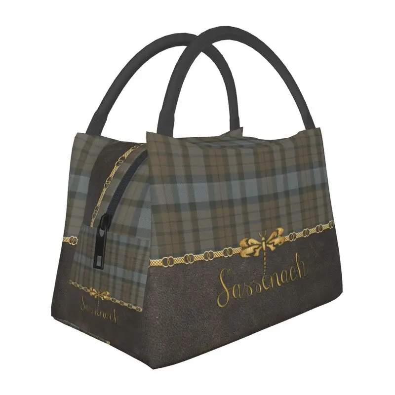 

Leather And Tartan Dragonfly Pattern Insulated Lunch Bag for Camping Travel Modern Plaid Check Texture Thermal Cooler Bento Box