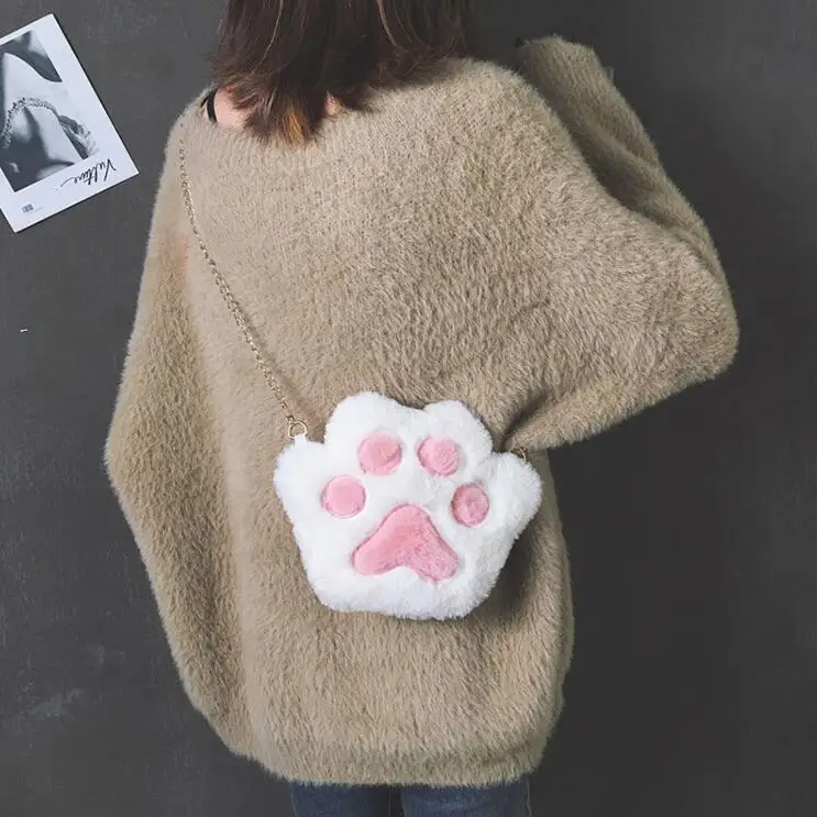 Cute Bear Paw Girls Chain Zipper Shoulder Bag Lovely Children's Soft Plush Coin Purse Baby Boys Accessories Small Crossbody Bags coin purse shoulder bags