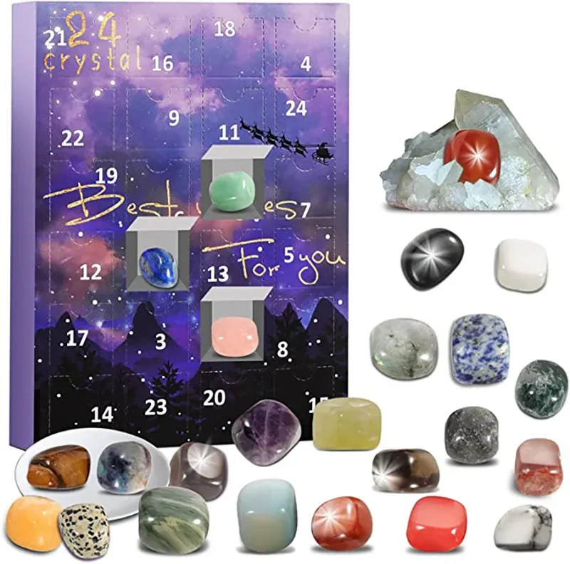 thumbnail image 1 of Calendario de Adviento Calendario de Adviento de Navidad Caja de colección de piedras preciosas de cristal natural Calendario de cuenta regresiva de 24 días Caja de regalo de piedras de cristal para n, 1 of 5
