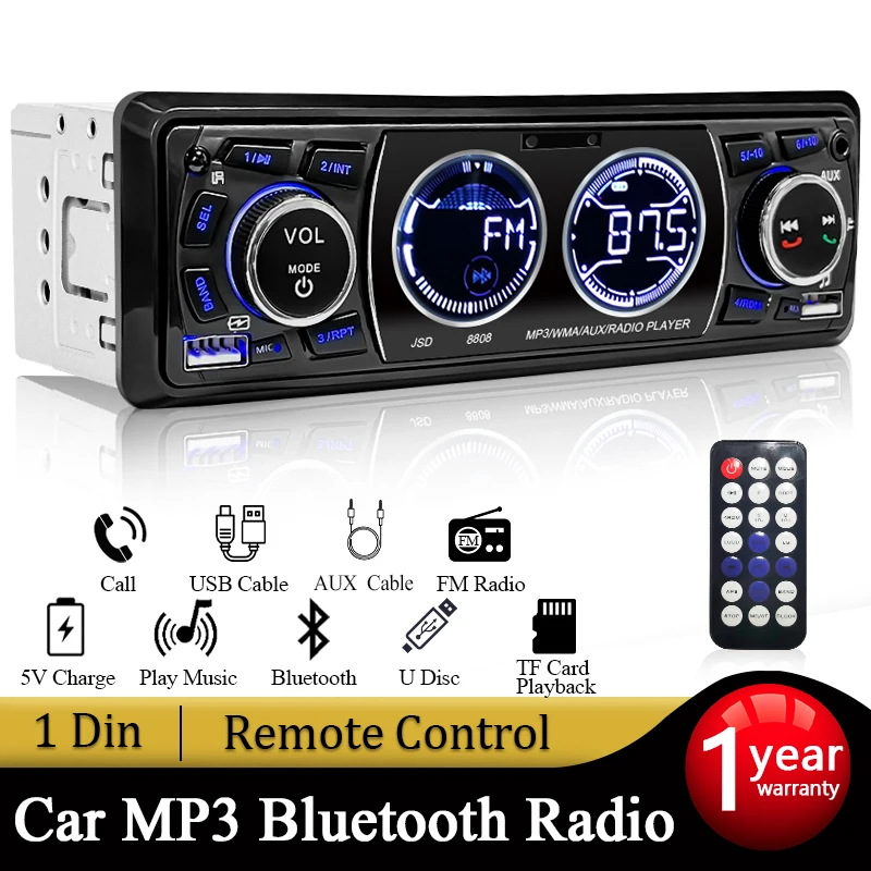 Car Radio 1din Stereo MP3 Player Audio Bluetooth FM Receiver Dual USB Support AU
