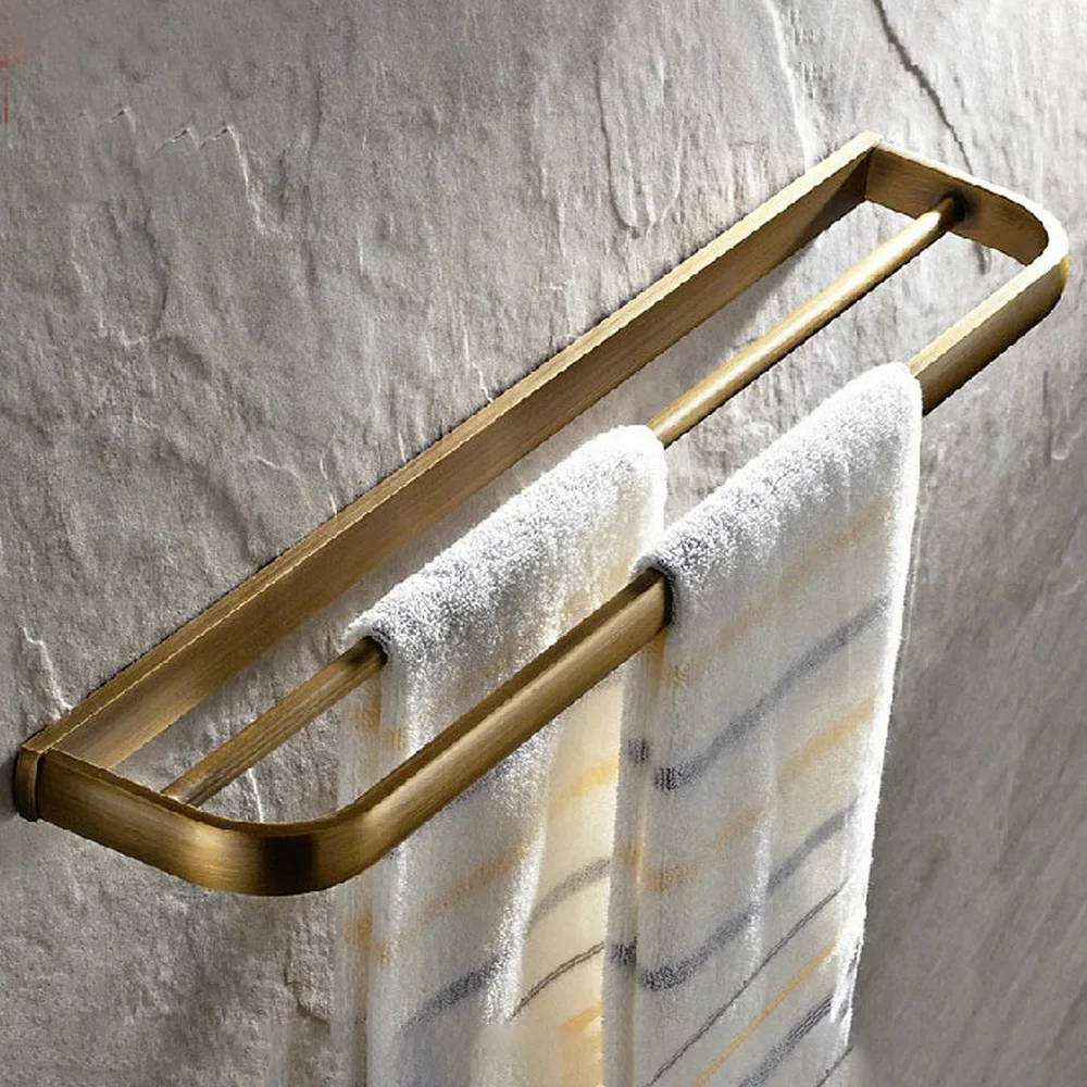 Bathroom Accessory Fitting Retro Antique Brass Wall Mounted Bathroom Double Towel Bar Towel Rack Rails Holder aba173