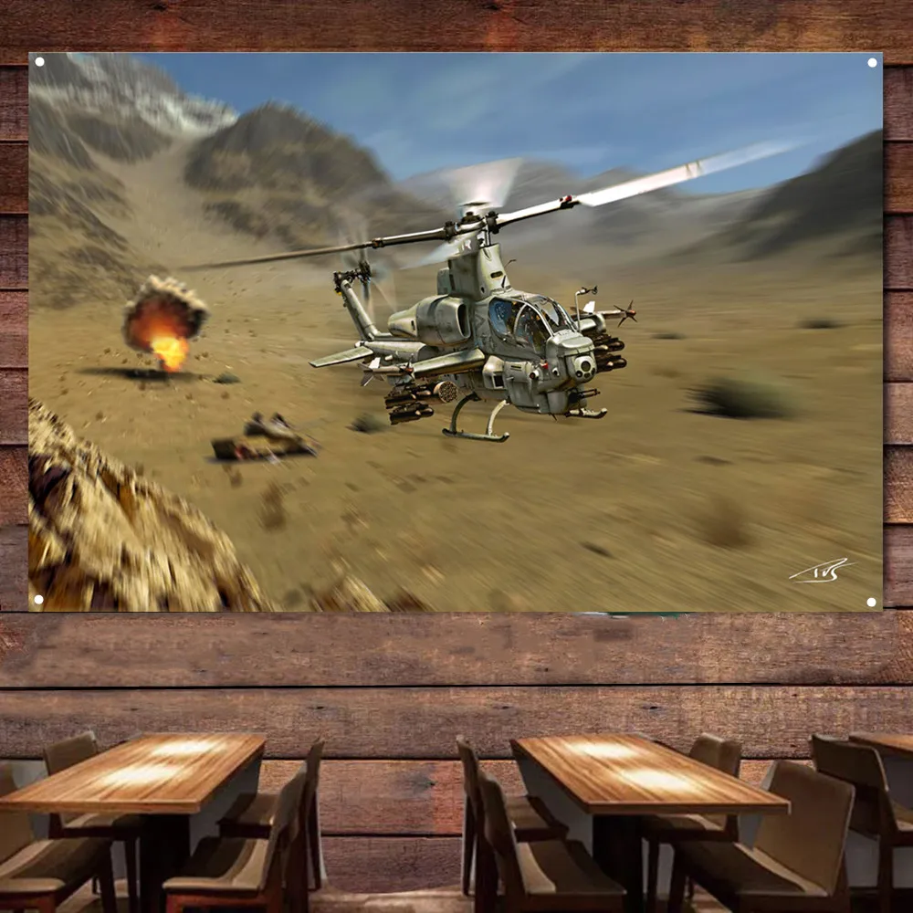 Us Air Force Military Art Banner Wall Hanging Flag - Ah-1Z Viper Attack Helicopter Poster Canvas Painting Tapestry Wall Decor
