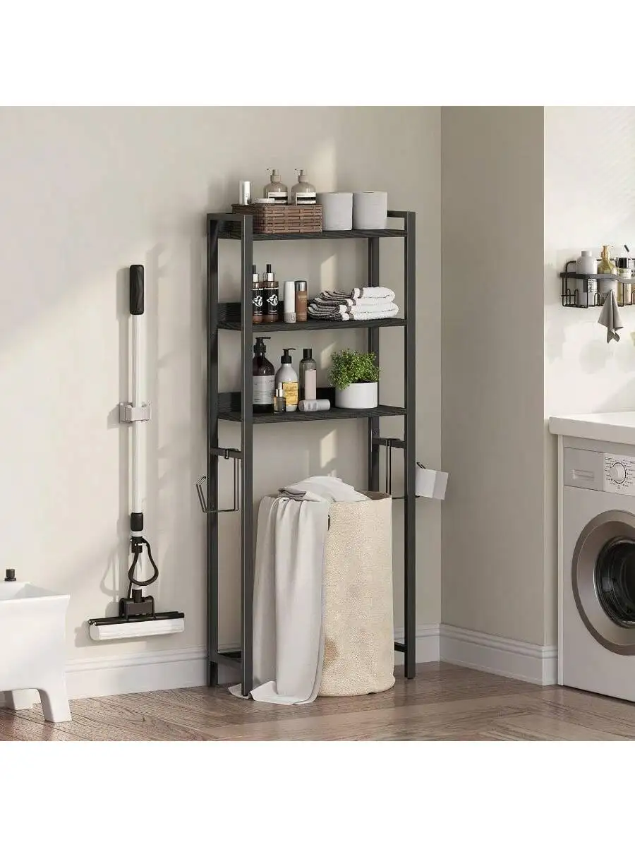 Over The Toilet Storage Rack 3 Tier Bathroom Organizer Over Toilet Freestanding Space Saver Toilet Stand with 2 Hooks Ba 4