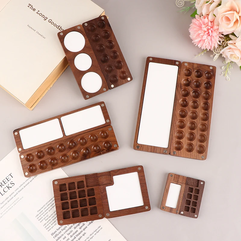 Portable Travel Wooden Handmade Watercolor Paint Palette Oil Paints Tray Box Empty Box Mini Black Walnut Paint