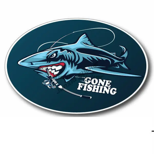 Gone Fishing Shark Funny Fishing DECAL, Funny Bumper Sticker Decals Vehicle Truck Caravan 3d Camper Laptop Phone Decorative
