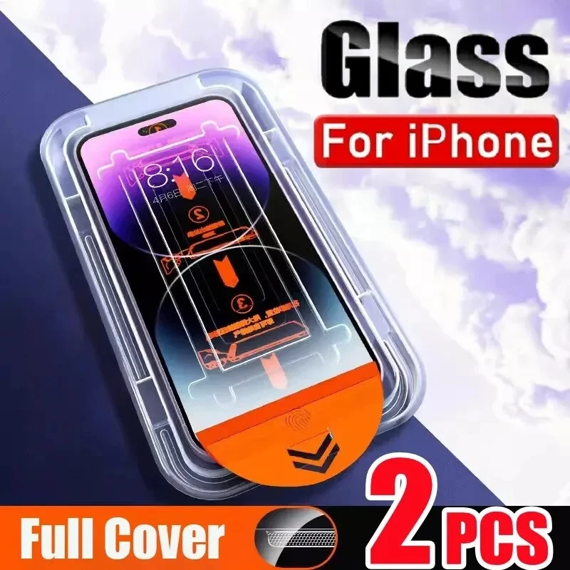 Protecteur d'écran HD pour iPhone, installation sans poussière, film de verre du Guatemala, 14, 11, 12, 13, 15, 16 Pro Max, 14 Plus, Poly X, XS Max, 1-2 pièces 1