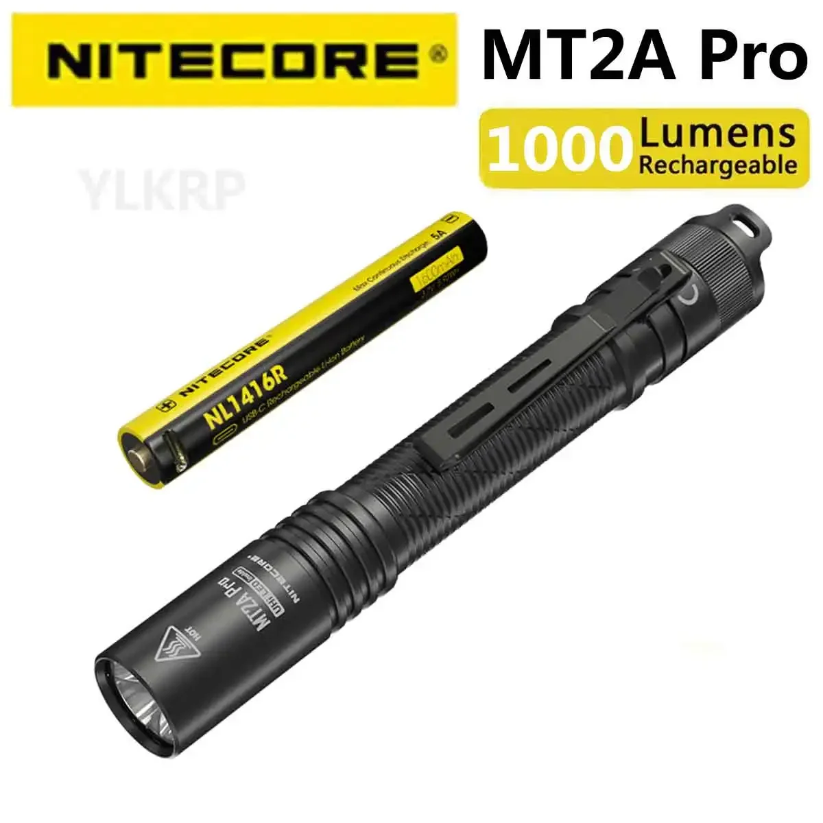 NITECORE MT2A Pro 1000 lumen flashlight with an automatic 1600mA battery inside the packaging