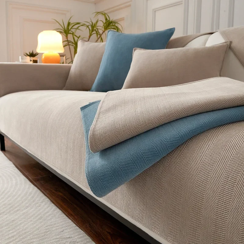 New Modern Herringbone Pattern Sofa Cushion Four Seasons Universal Anti Slip  Dust Chenille Sofa Cover Solid Color Couch Cushion 3