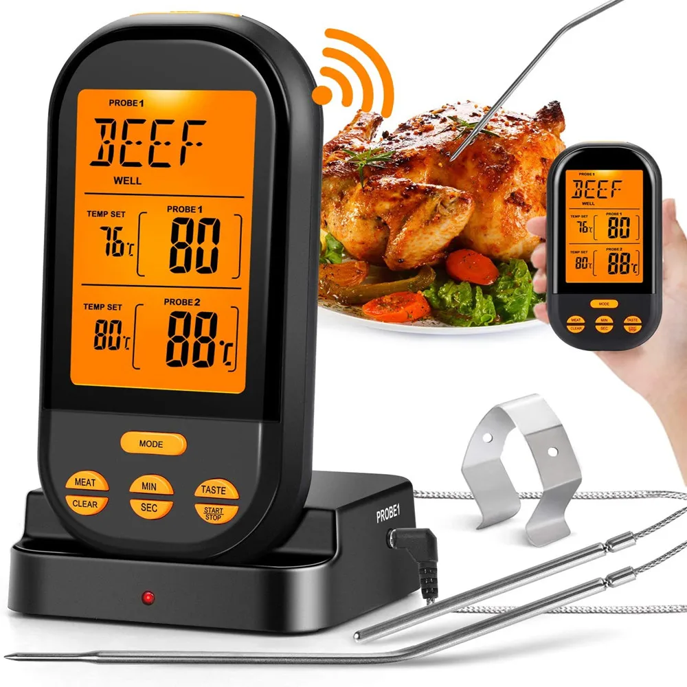 New Wireless Digital Meat Thermometers Remote Cooking Food Barbecue Grill  Thermometer With Dual Probe for Oven Smoker Grill BBQ