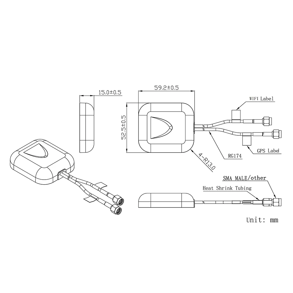 Antenna GPS Wi fi Combining 2 in1 Antennas side way patch glue