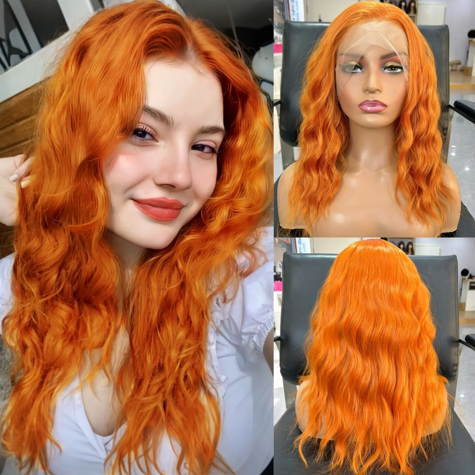 Ginger Orange Short Curly Wavy Wigs for Women Synthetic Free Part Shoulder Length Natural Wave Colored Bob Wig for Daily Cosplay