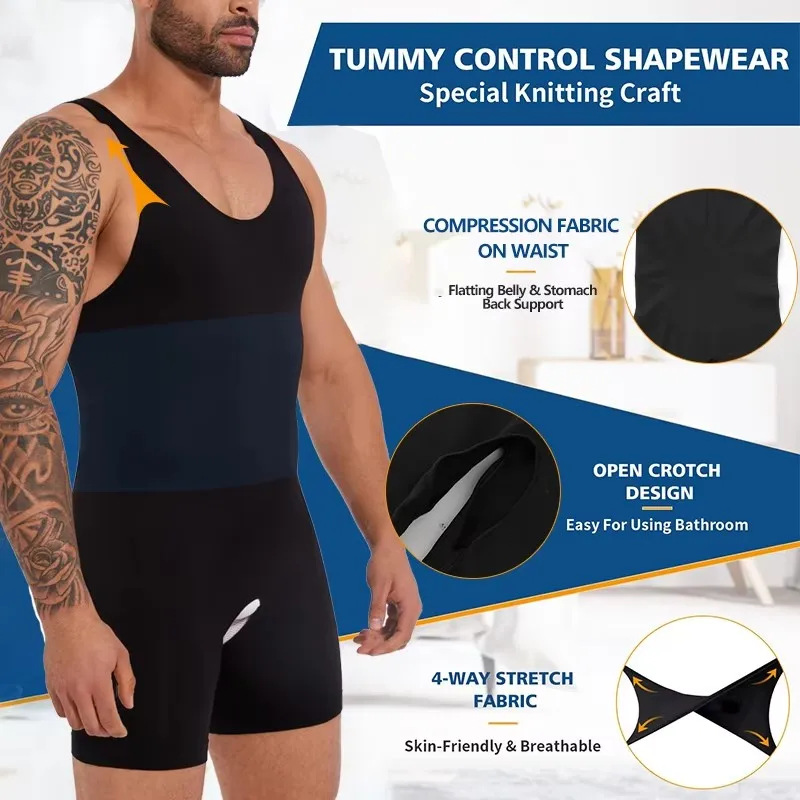 Mens body shaper,slimming vest,mens lingerie Sleeveless Full Body Shaper Slimming Compression Underwear Seamless Bodysuit Shapewear Tummy Control Fajas Para Hombres