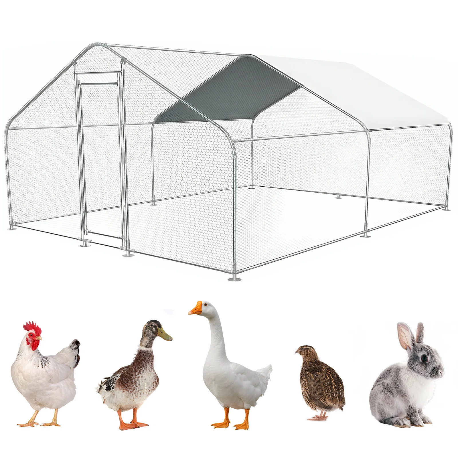9.84x13.12x6.56FT Chicken Playpen Enclosure with Cover Chicken House Spire Shaped for Outdoor and Yard Farm Use