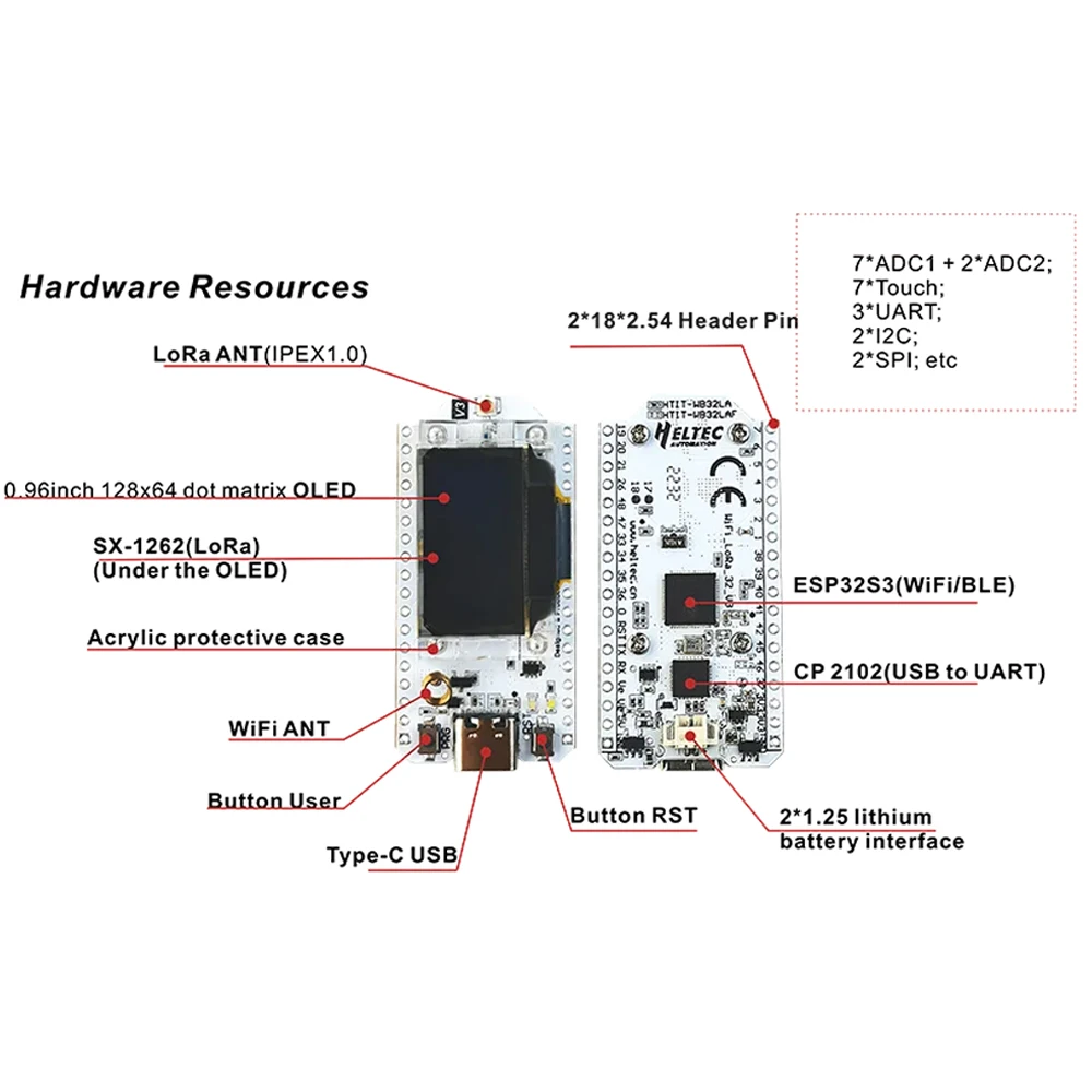 Lora32 V3 Development Board 0.96inch OLED Display SX1262 ESP32-S3FN8 Chip 5DBi 868/915MHz Antenna Support for Meshtasic 2set