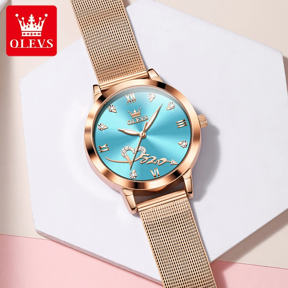 OLEVS Brand Fashion Quartz Watch for Women Luxury Rose Gold Stainless Steel Mesh Strap Waterproof Ladies Watch Relogio Feminino