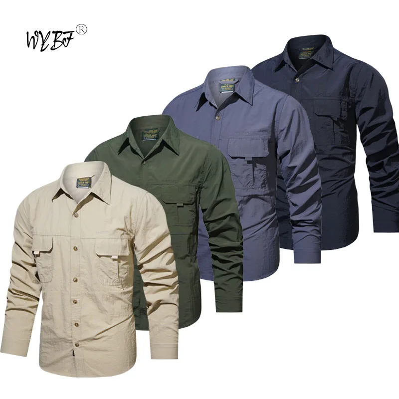 Men's Clothing Military Tactical Shirts Multi-Pockets Work Cargo Shirts Climbing Clothes Nature Hiking Fishing Wear Men's Shirts 1