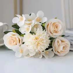 Vintage Silk Rose and Peony Bouquet for Wedding and Home Decor (White)