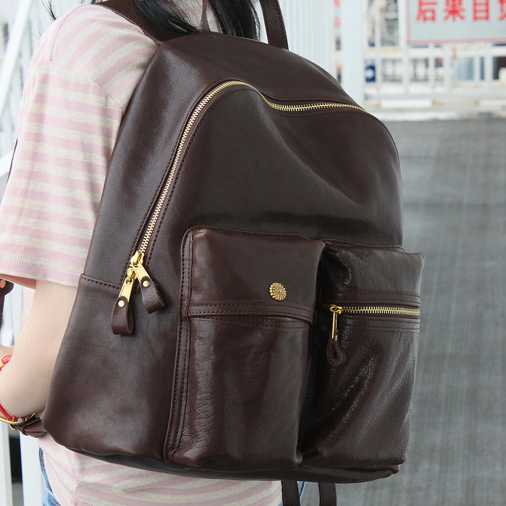 

New Designer Cowhide Man Women Backpack Big Genuine Leather Shoulder Bag Black Leather Handbags Travel Back Bag
