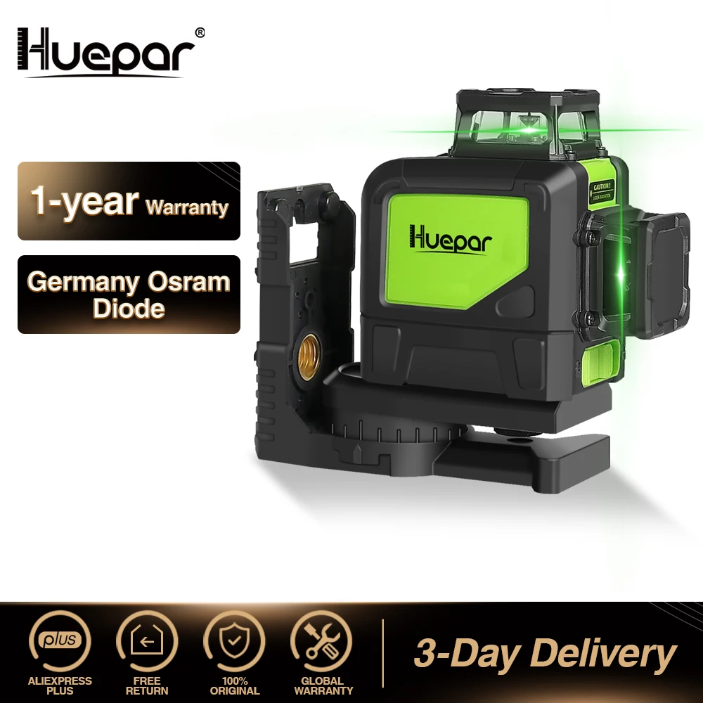 Huepar Laser Level Green Beam Cross Laser Self-leveling 360-Degree Coverage  Horizontal and Vertical Line with 2 Pluse Modes - AliExpress