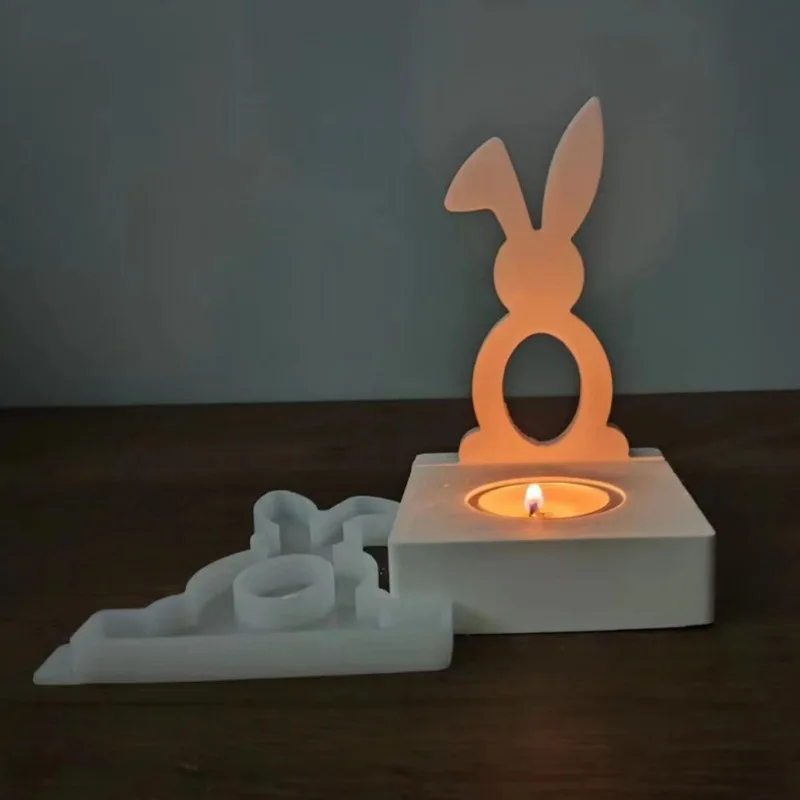 

Easter Hollow Rabbit Candle Holder Silicone Mold Rabbit Bunny Candlestick Mould DIY Aromatherapy Gypsum Decoration Mould